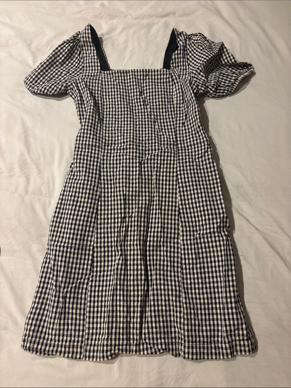 Sincerely Jules Black and White Gingham Square Neck Puff Sleeve Dress